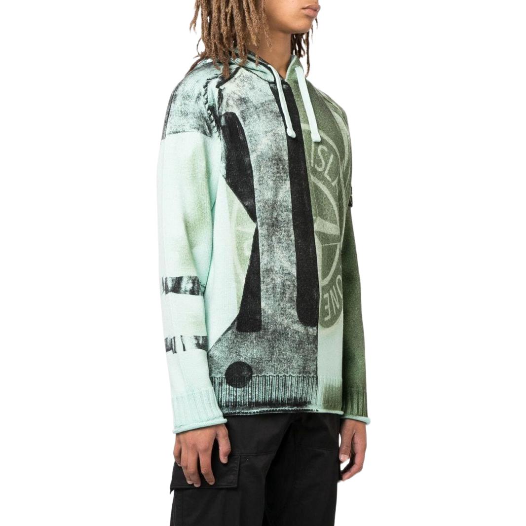 STONE ISLAND Motion Saturation Logo Knitted Hoodie 'Aqua' 7715568T1-V0044