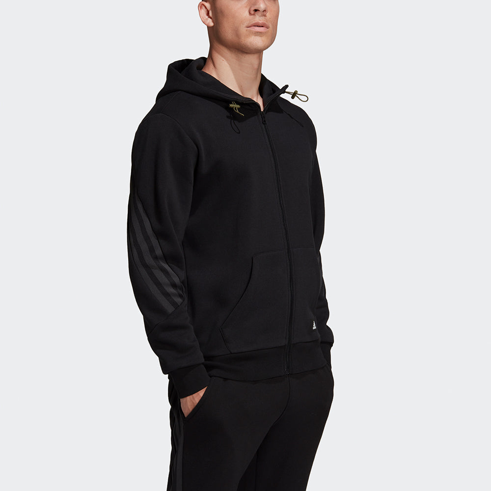 adidas M Fi Wtr Fz Stripe Sports Hooded Jacket Black H44178
