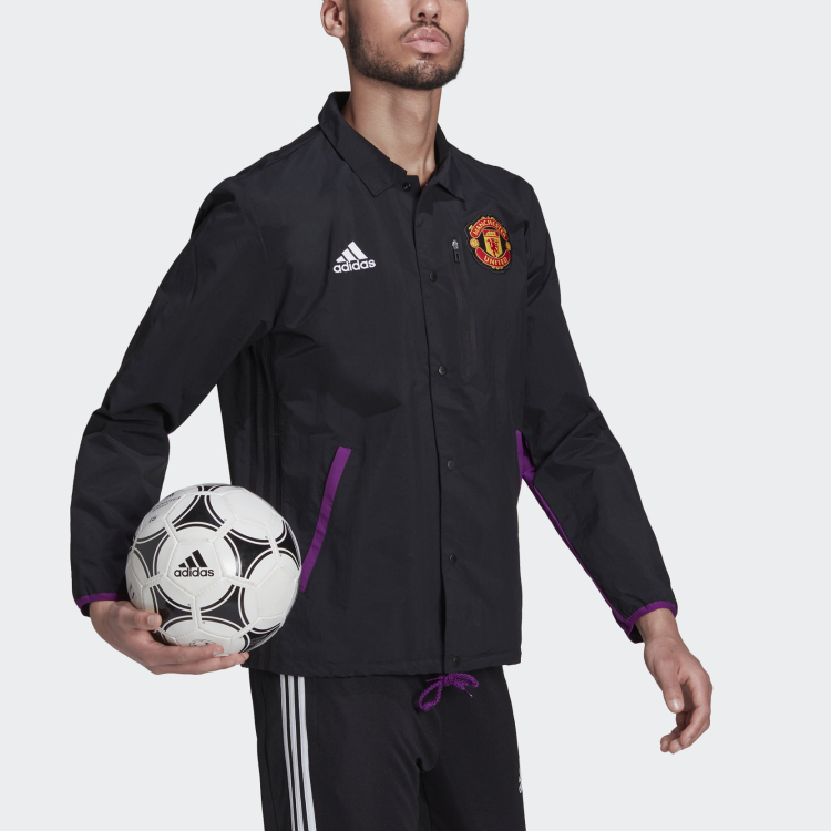 adidas Mufc Trv Coach Logo Zipper lapel Soccer/Football Jacket Black GR3911