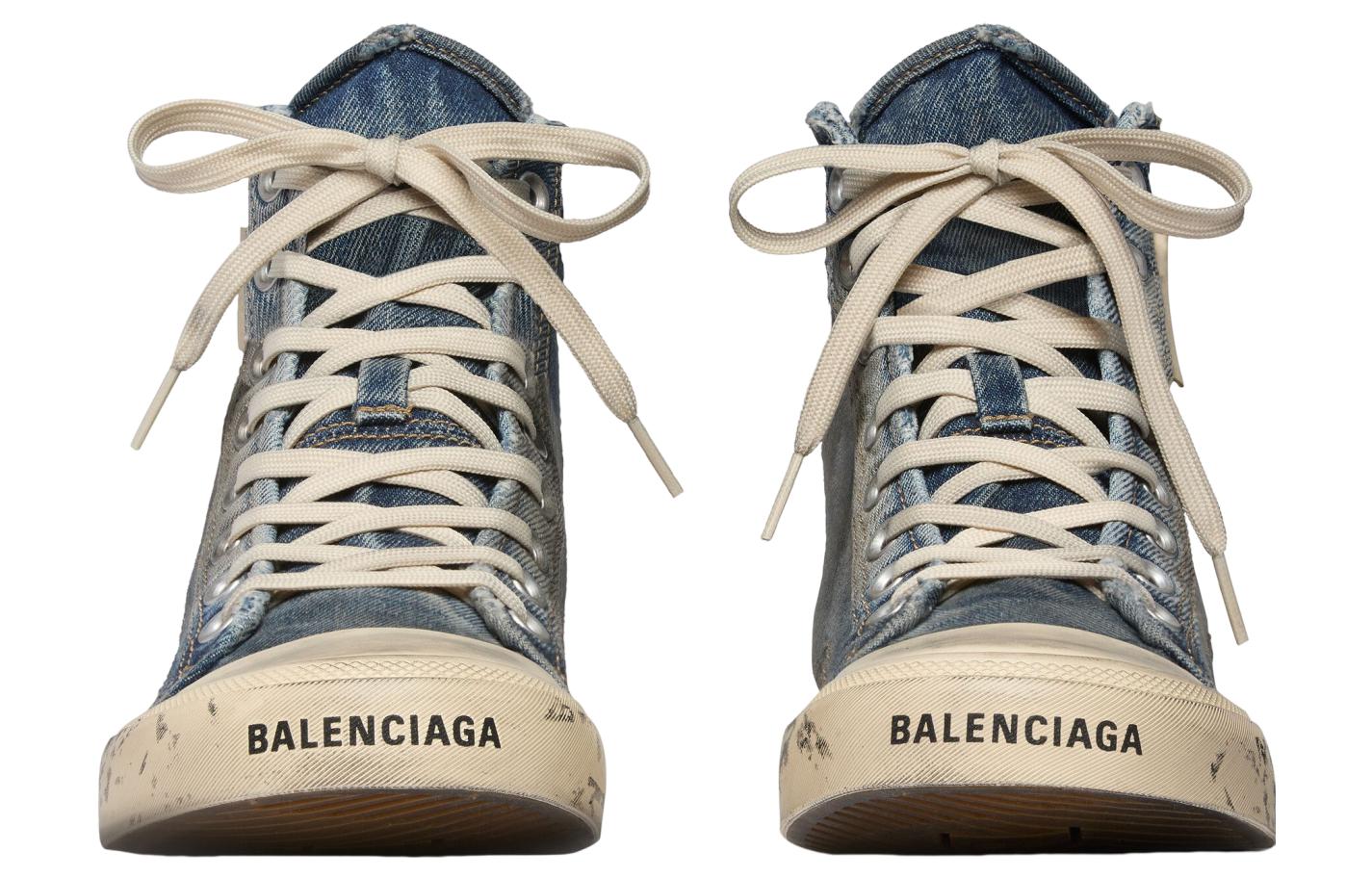 (WMNS) Balenciaga Paris High Top Sneakers 'Blue Destroyed Denim and Rubber' 688756W3RCL4090