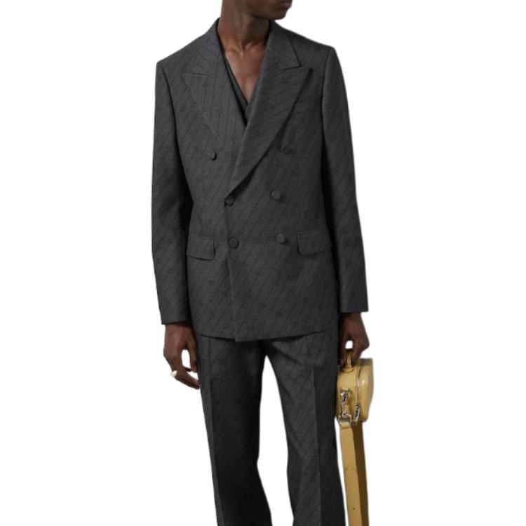 Gucci Interlocking G Striped Wool Formal Jacket 'Black Grey' 782748-ZAPYR-1016