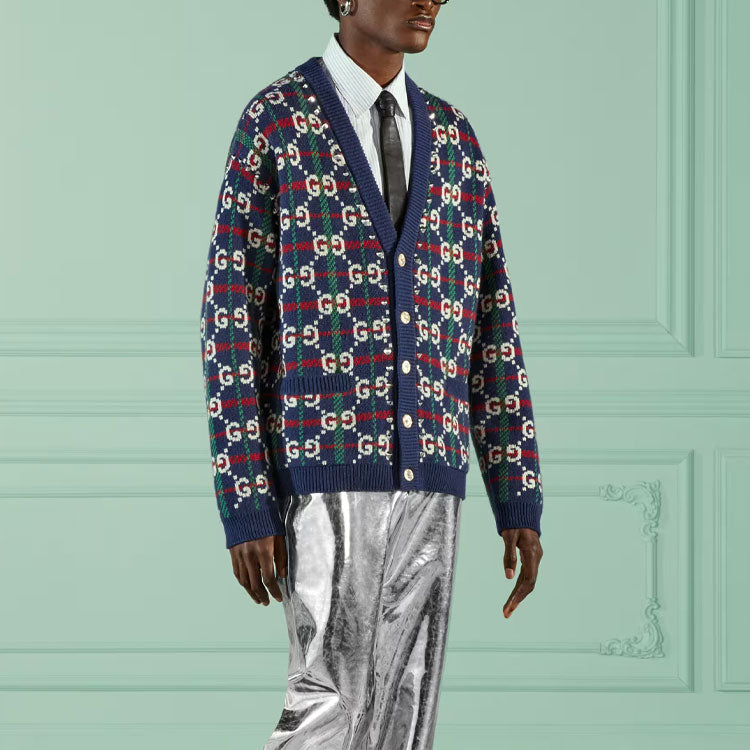 Gucci GG Check Knit Wool Cardigan 'Blue White' 716334-XKCOZ-4804