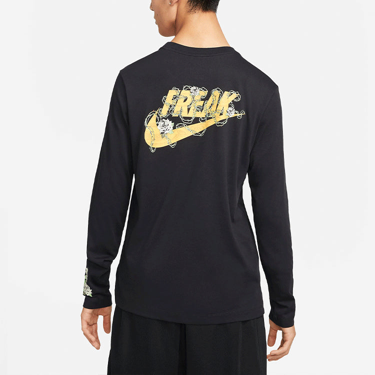 Men's Nike Logo Printing Basketball Round Neck Long Sleeves Black T-Shirt DN2943-010