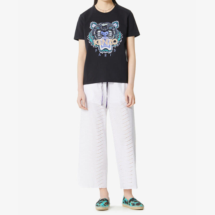 KENZO Tiger Head Logo Printing Cotton Short Sleeve Black FA5-2TS833-4V9-99