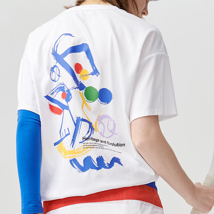 FILA FUSION Back Graffiti Printing Loose Sports Short Sleeve White T11W121103F-WT