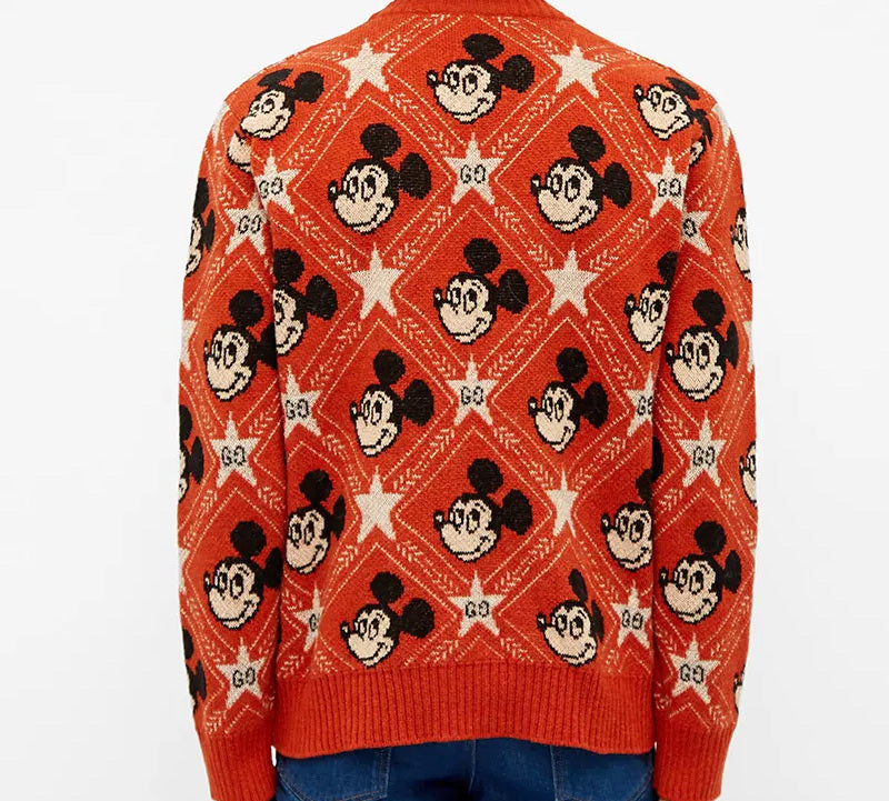 Gucci x Disney Mickey Mouse Pattern Crewneck Knitted Sweater For Men Orange 601563-XKA57-7841