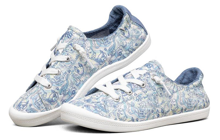 (WMNS) Skechers Beach Bingo Low-Top Canvas Shoe Blue/White 113581-MLT