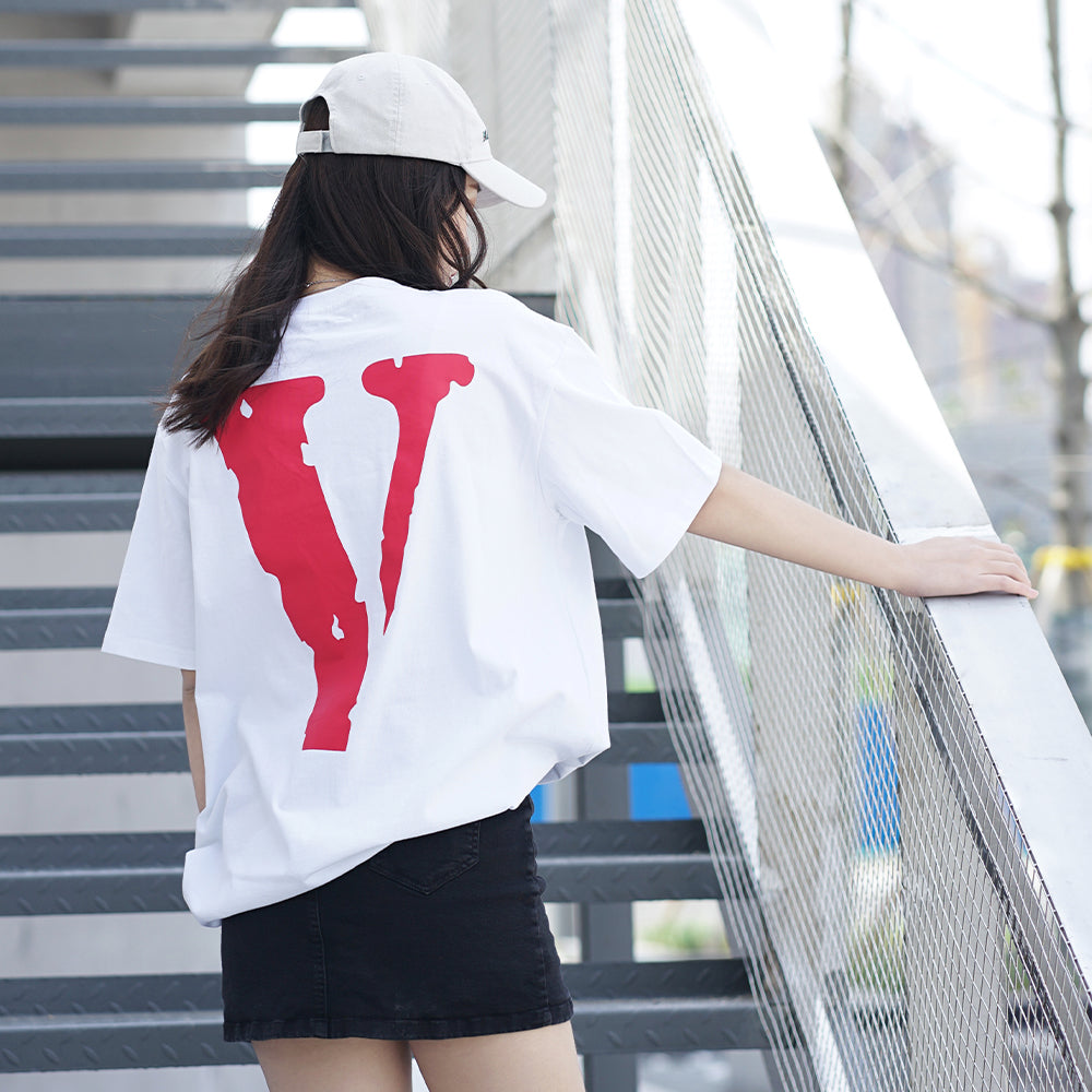VLONE Back Large Logo Short Sleeve Couple Style White Blue VLTE17SS006