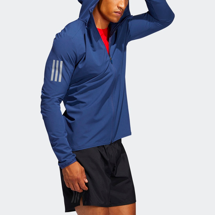 adidas Solid Color Running Sports Hooded Jacket Blue FR0800