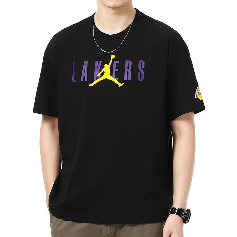 Air Jordan NBA Los Angeles Lakers Alphabet Printing Basketball Sports Round Neck Short Sleeve Black DA6513-010