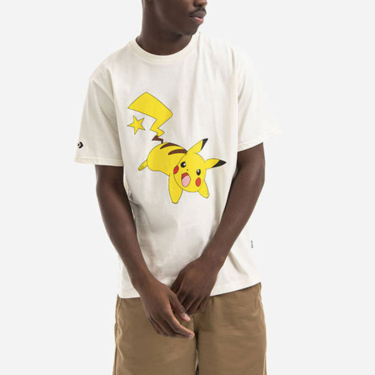 Converse x POKEMON Crossover Cartoon Printing Sports Round Neck Short Sleeve Beige T-Shirt 10023898-A01