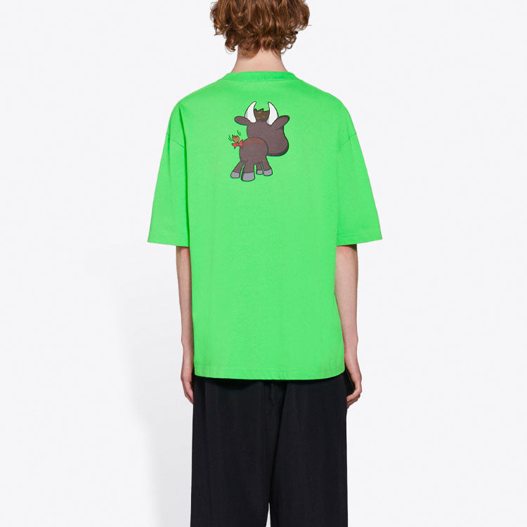Balenciaga SS21 Small Pattern Cartoon Printing Short Sleeve Unisex Green 612966TJVM93302