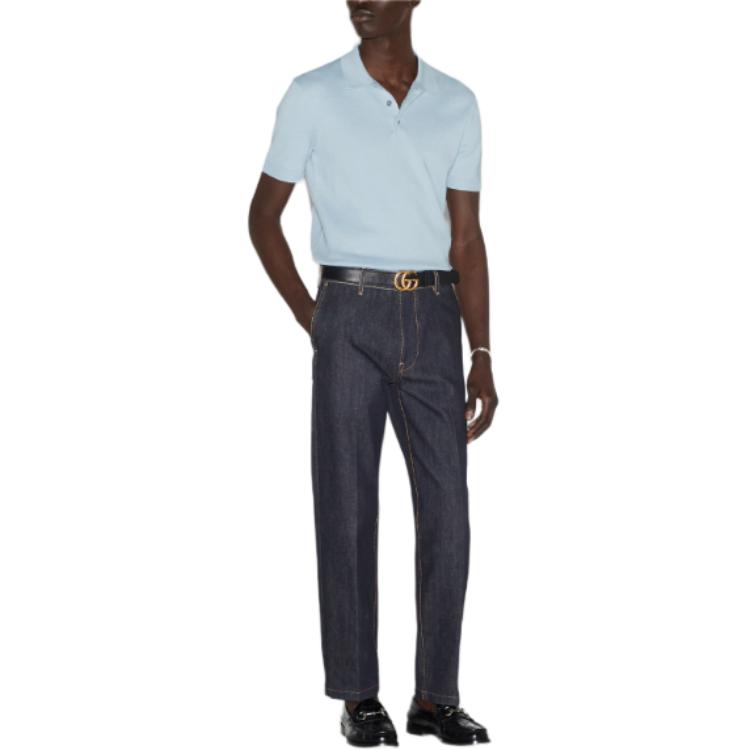 Gucci Silk Cotton Knit Polo Shirt 'Light Blue' 784644-XKD2A-4421