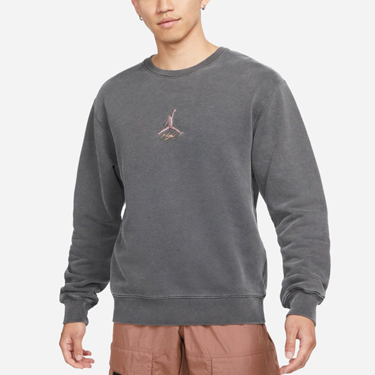 Men's Air Jordan As J Flt Hrtg Flc Crew Embroidered Logo Sports Knit Pullover Round Neck Autumn Dark Grey DO2308-010
