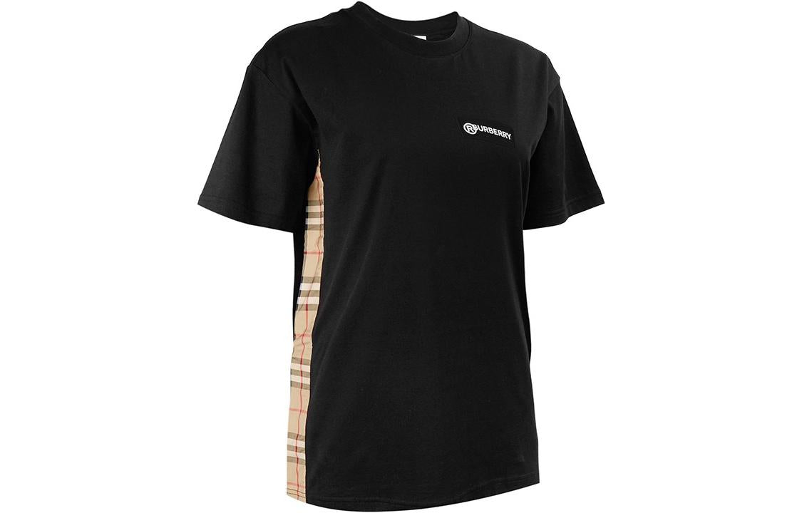 Burberry Vintage Logo Side Plaid Splicing Short Sleeve Black 8024545