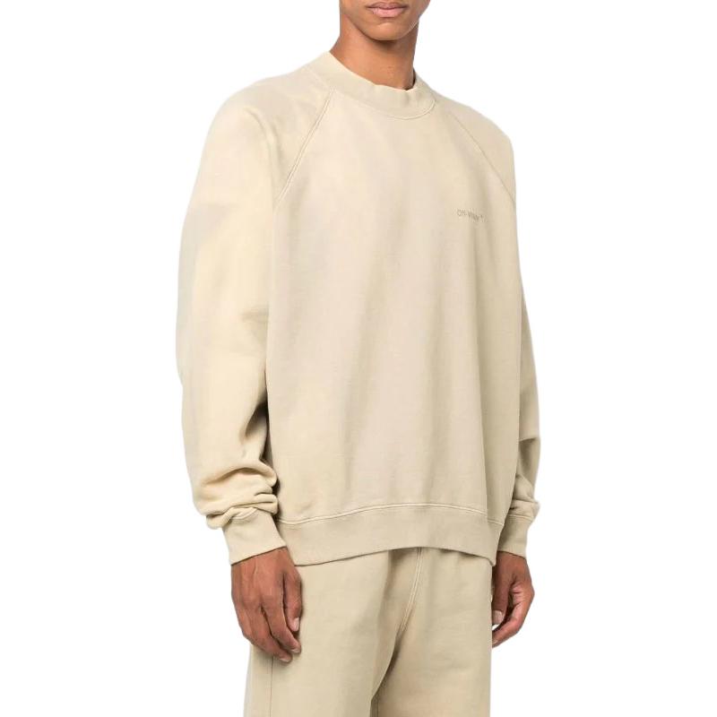 Men's Off-White FW22 Logo Embroidered Stripe Round Neck Long Sleeves Beige OMBA056F22FLE0011717