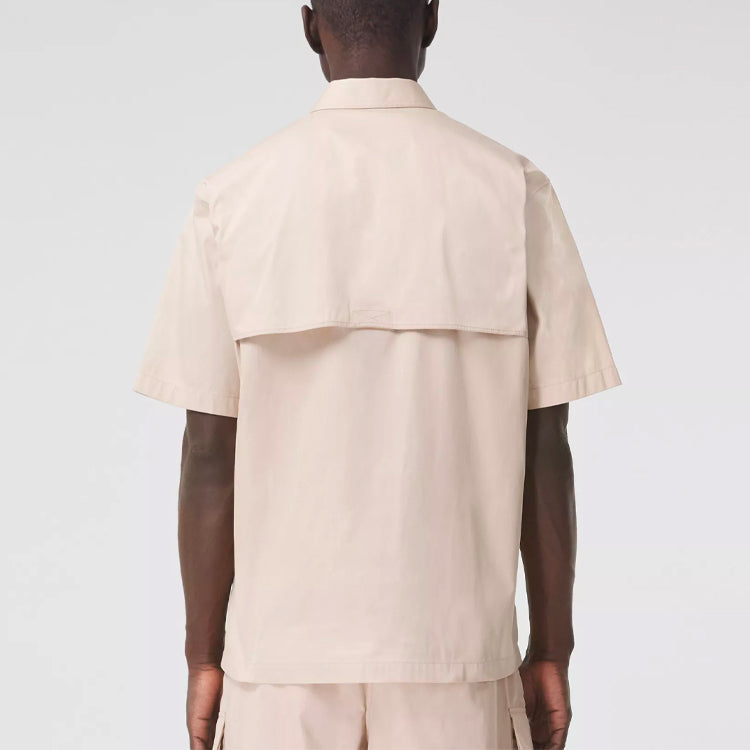 Men's Burberry Logo Cotton Multiple Pockets Short Sleeve Shirt Khaki 80385151