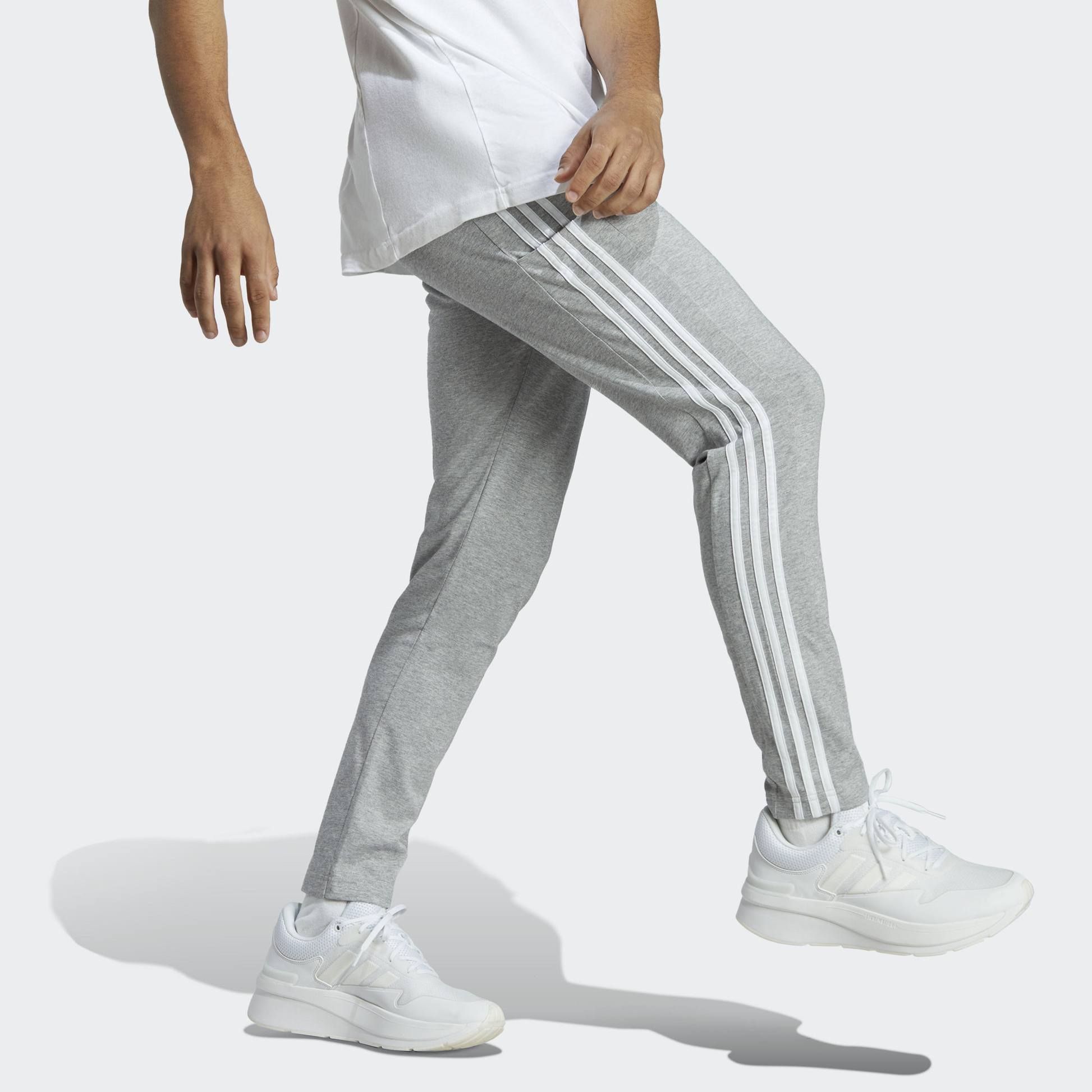adidas Essentials Single Jersey Tapered Open Hem 3-Stripes Pants 'Grey' IC0046