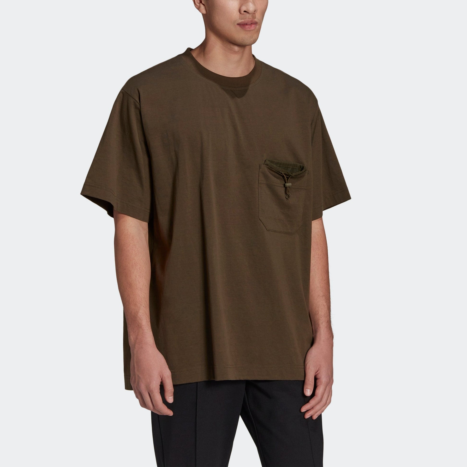 Men's Y-3 SS21 Loose Knit Pocket Round Neck Short Sleeve Dark Khaki T-Shirt GV4245