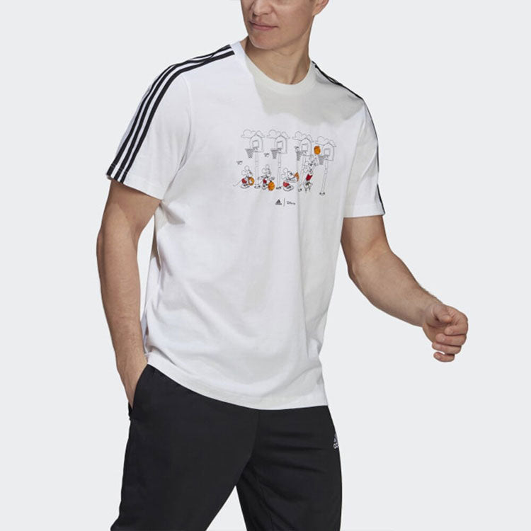 adidas x Disney Crossover M 3s Dsny Bb T Mickey Cartoon Printing Stripe Sports Short Sleeve White GL3086