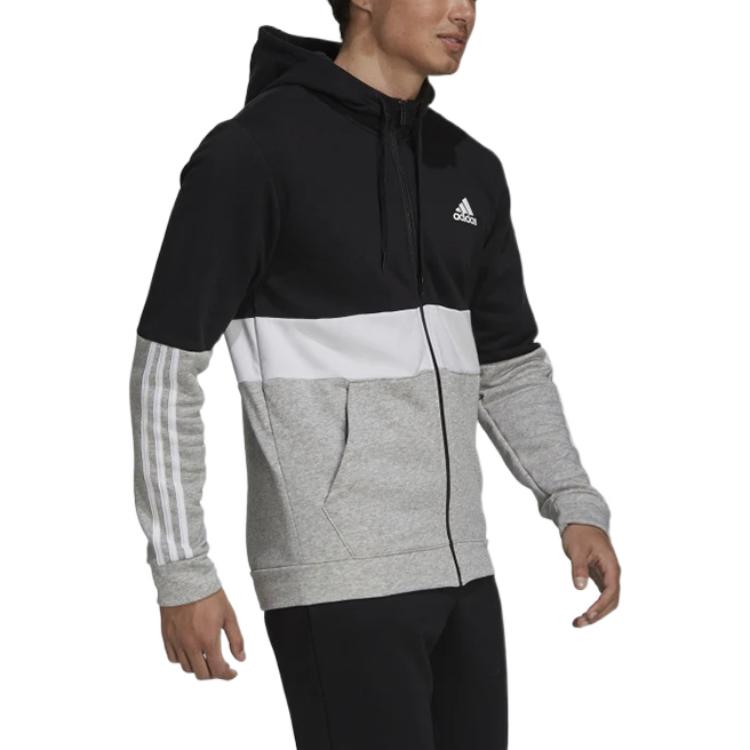 adidas Fleece Full-Zip Hoodie 'Black White Grey' GV5244