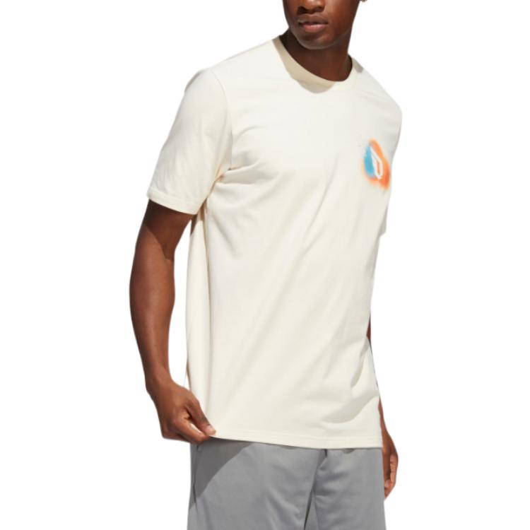 adidas Multi-Color Logo Printing Round Neck Short Sleeve Creamy White IC8111