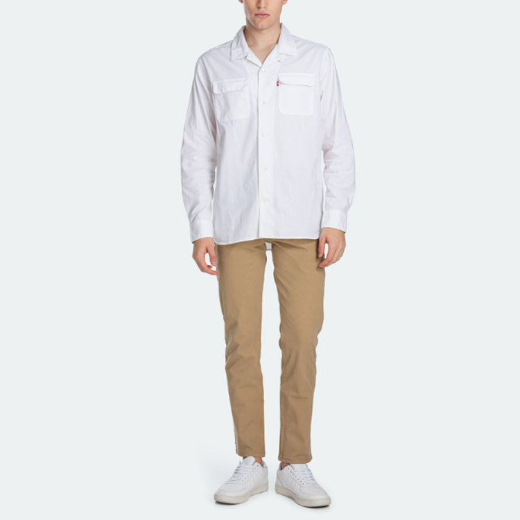 Men's Levis Casual lapel Long Sleeves Shirt White 85489-0001