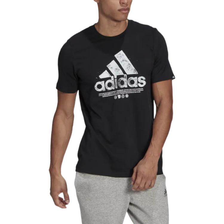 Men's adidas Logo Printing Pattern Round Neck Short Sleeve Black T-Shirt GL3707