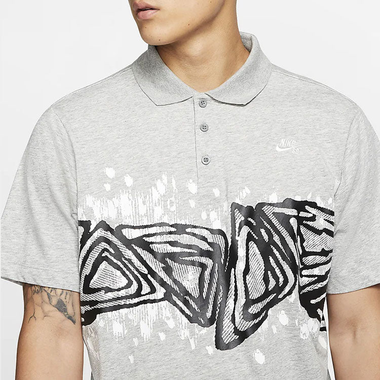 Nike SB Printing Pattern Skateboard Short Sleeve Polo Shirt Gray BV1031-063