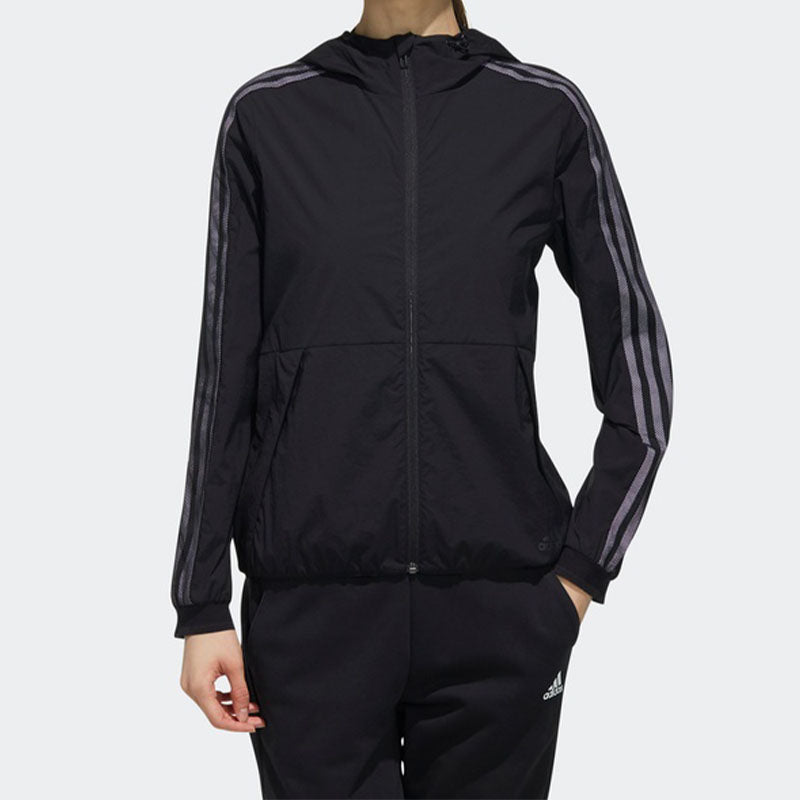 (WMNS) adidas Sports Stylish Solid Color Hooded Jacket Black DY8687