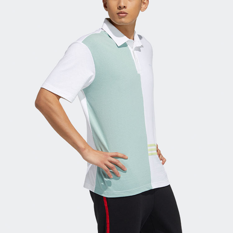 adidas neo Casual Splicing Colorblock Sports Short Sleeve Polo Shirt White GP4822