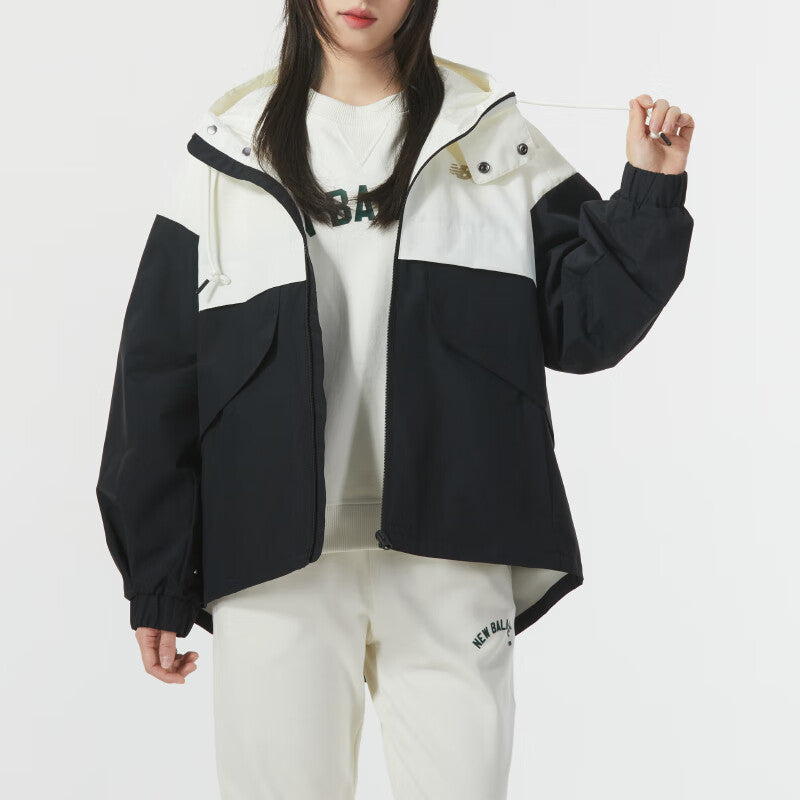 (WMNS) New Balance Color Block Jacket Asia Sizing 'White Black' NAE11312-BK