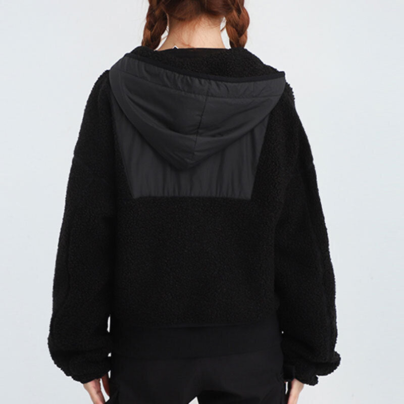 (WMNS) Converse Full Zip Lamb Wool Hooded Jacket Black 10020285-A02