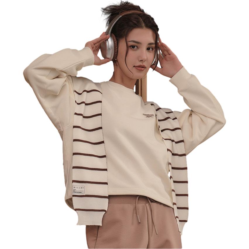 (WMNS) Reebok Round Neck Knitted Loose Casual Pullover Sweatshirt 'White' 23FRC304WGW2