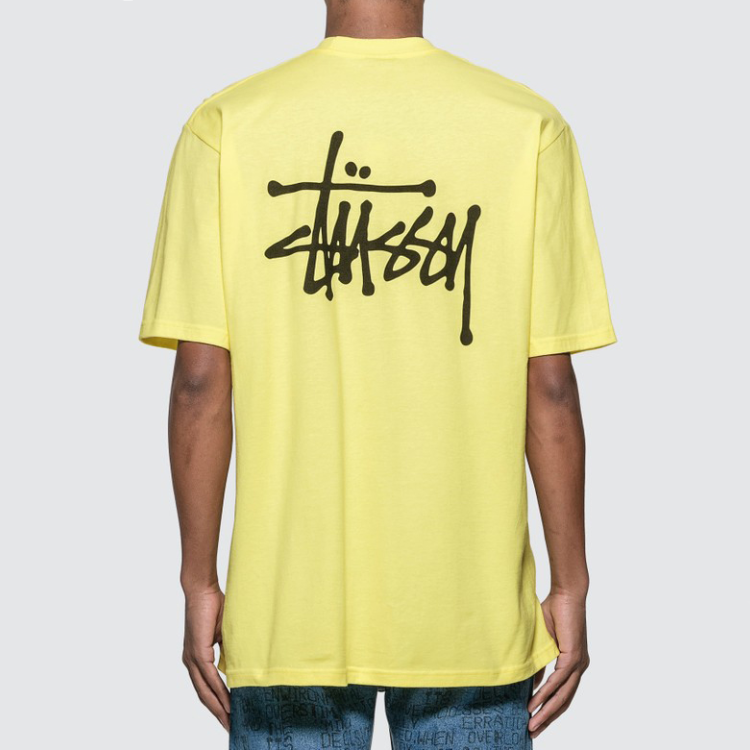 Men's Stussy Basic Tee Alphabet Printing Logo Short Sleeve Yellow 1904416-1