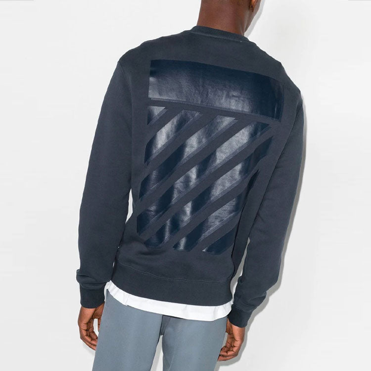 Men's Off-White FW22 Logo Printing Round Neck Pullover Navy Blue OMBA057S22FLE0054646