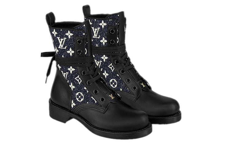 (WMNS) LOUIS VUITTON LV Metropolis Flat Ranger Boots 'Black with Denim Monogram' 1A9RPZ