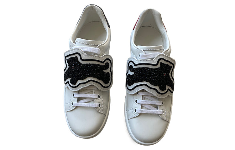(WMNS) Gucci Ace Crystal-embellished Watersnake-trimmed Leather 'White' 481153-DOP80-9182