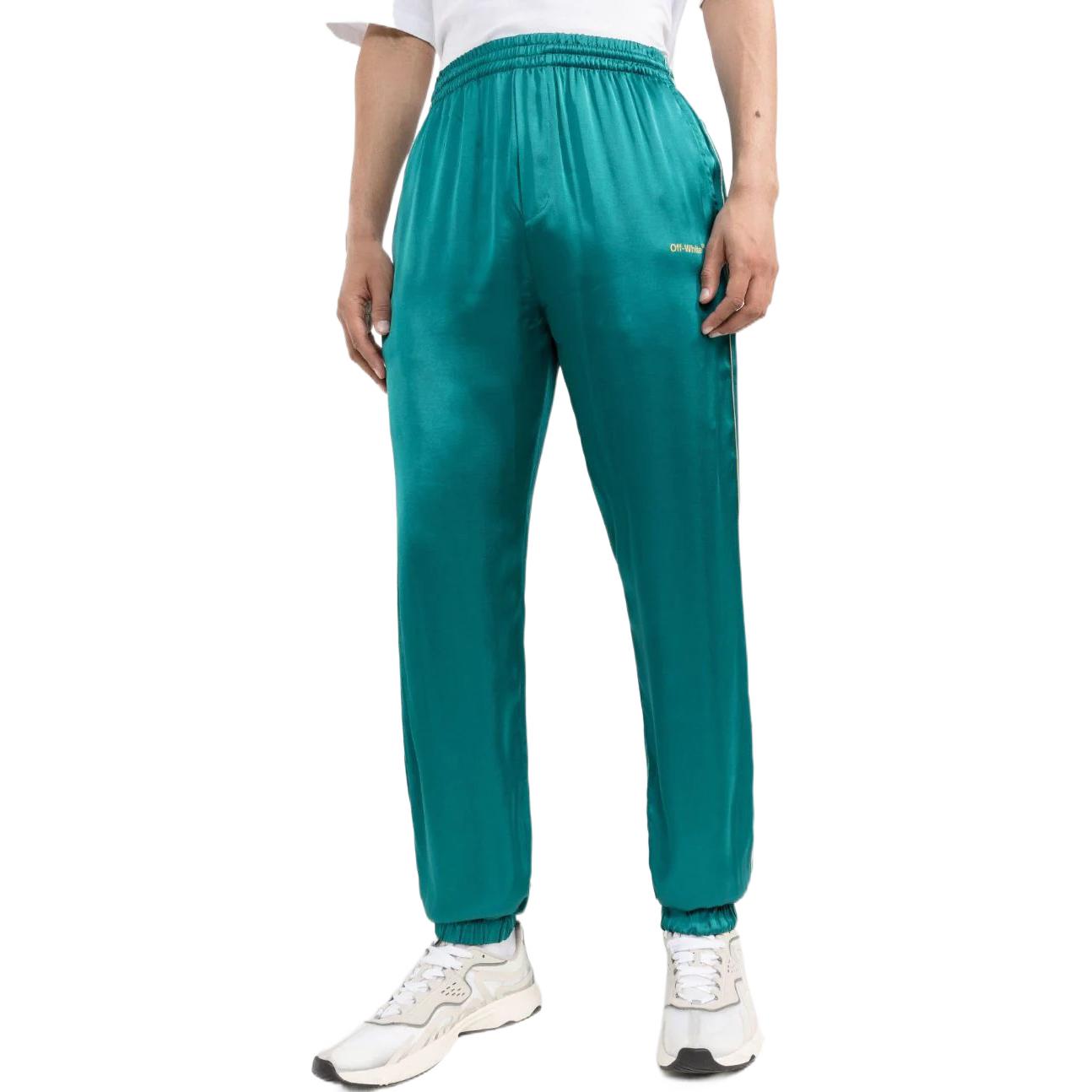 Men's Off-White FW22 Satin Elastic Waistband Bundle Feet Sports Pants/Trousers/Joggers Version Green OMCA226T22FAB0015876