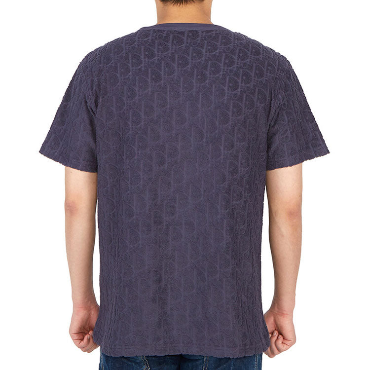 Men's DIOR SS21 Oblique Printing Cotton Round Neck Short Sleeve Purple 113J692A0614-C484
