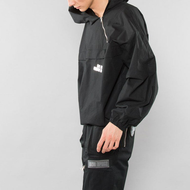Men's Off-White Pattern Printing Diagonal Zipper Loose Fit Black OMBD006S189381371088
