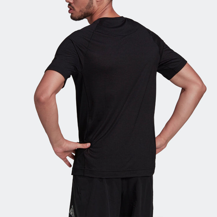 Men's adidas Solid Color Round Neck Pullover Sports Short Sleeve Black T-Shirt HC4433