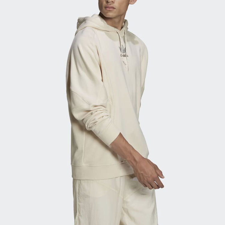 Men's adidas originals Solid Color Chest Logo Printing Pullover Hooded Long Sleeves Beige HF5677