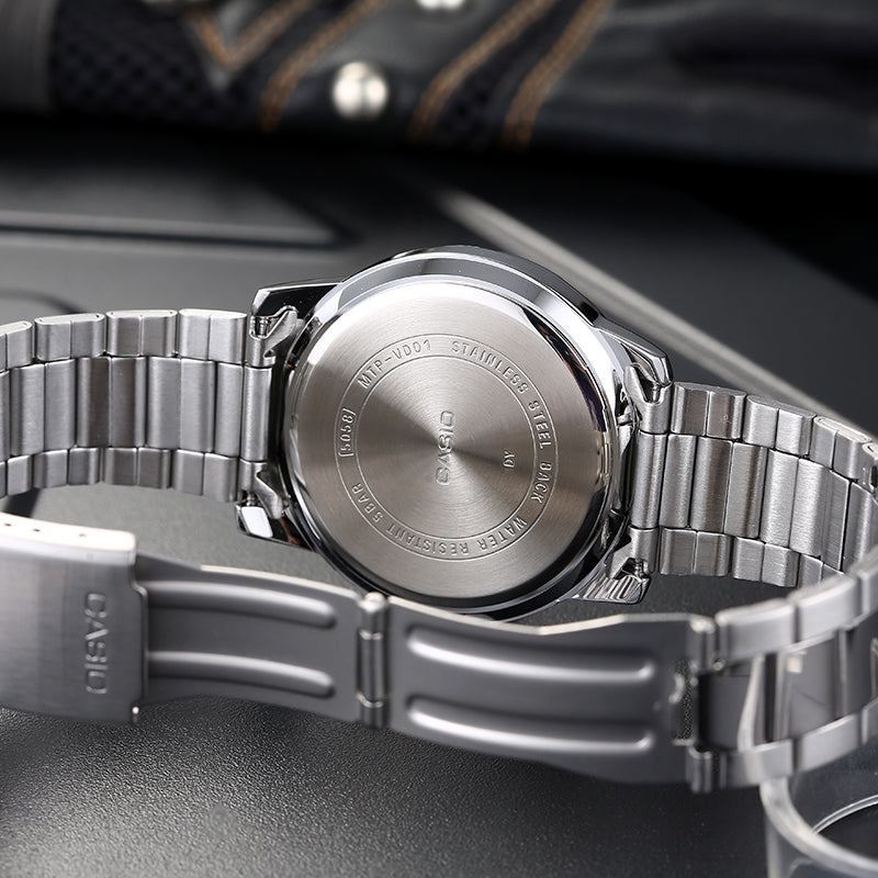 CASIO Stainless Steel Strap Waterproof Mens Silver Analog MTP-VD01D-2B