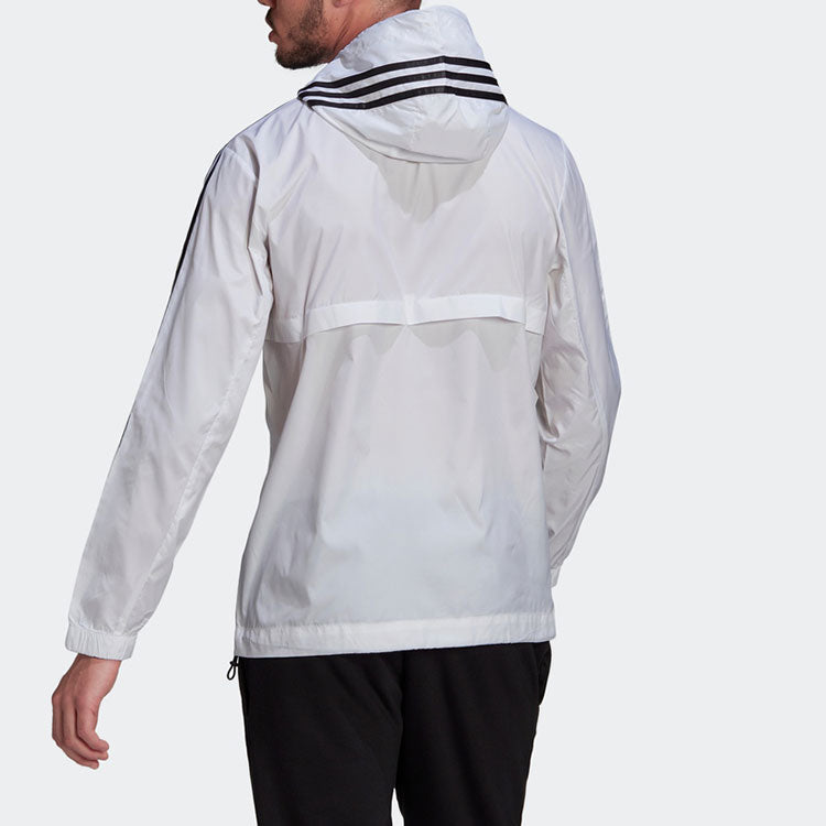 adidas Stripe Logo Micro Mark Printing Sports Training Hooded Jacket White HE4320