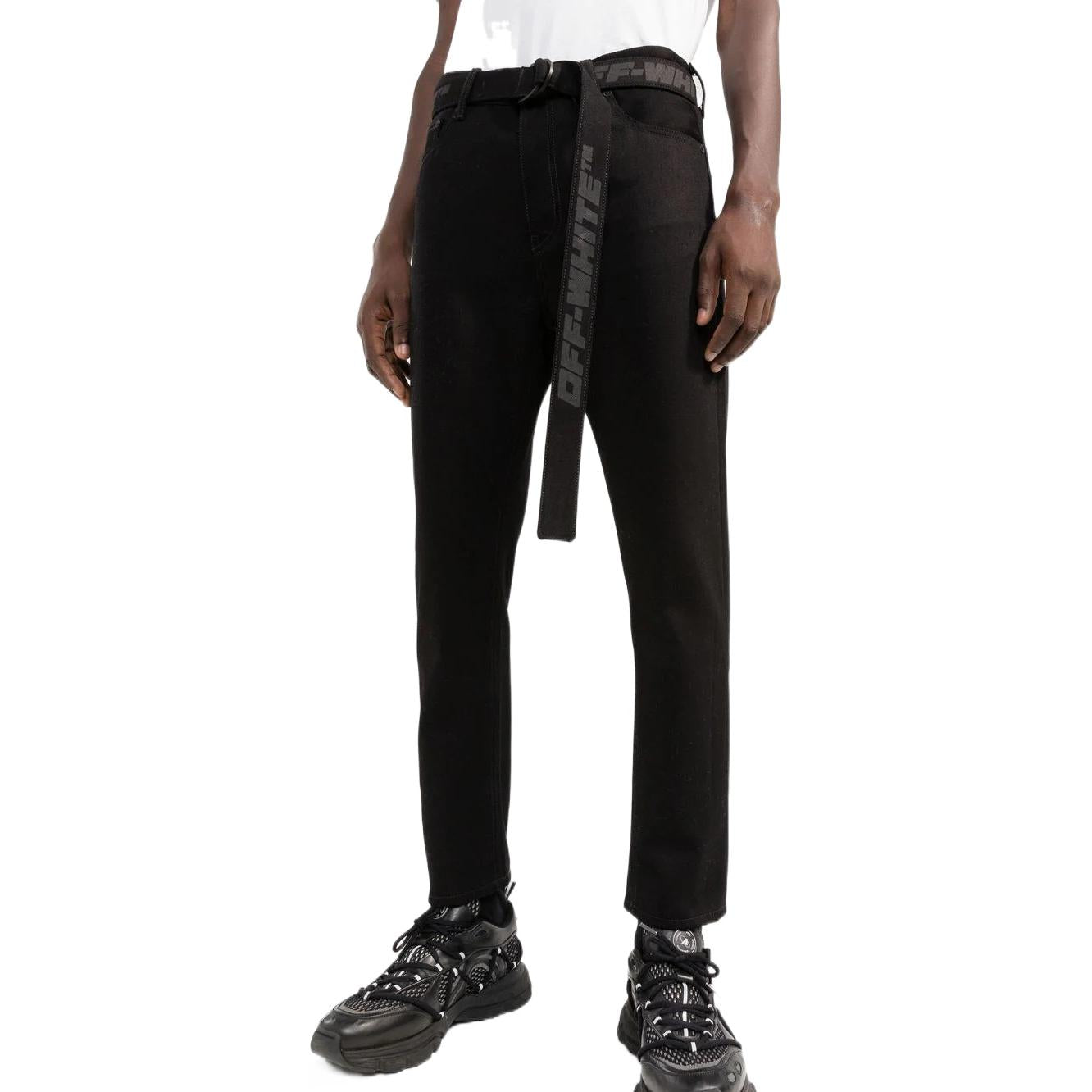 Men's Off-White SS22 Solid Color High Waist Straight-Leg Casual Pants/Trousers Black OMYA142C99DEN0011010