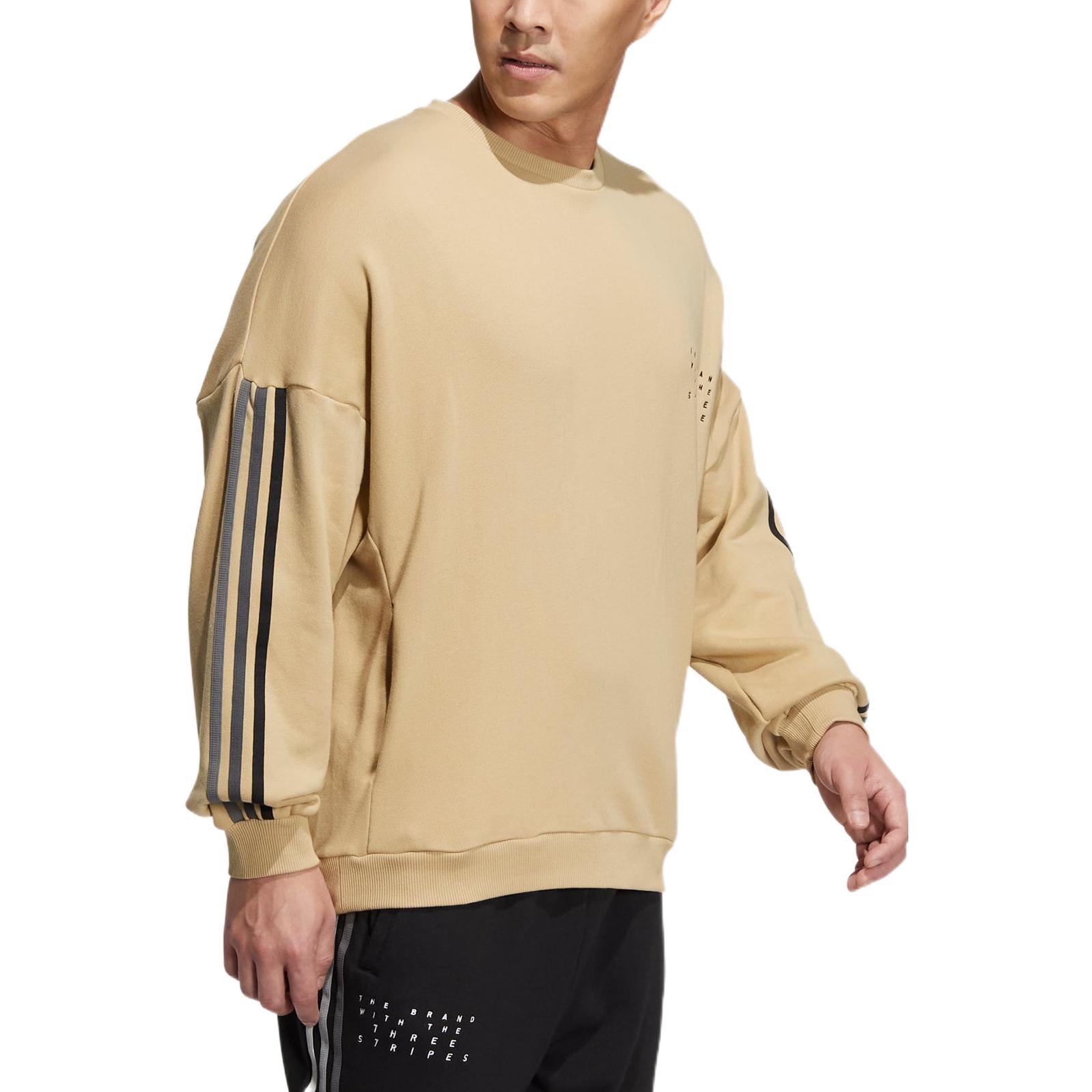 adidas Solid Color Stripe Alphabet Round Neck Long Sleeves Hoodie Unisex Yellow HP1370