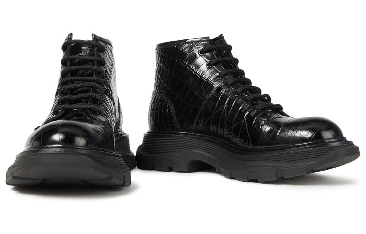 (WMNS) Alexander McQueen Crocodile Effect Hybrid boots 'Black' 633905WHYQ11000