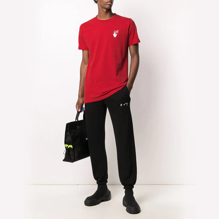 Men's Off-White Cut Here Printing Red T-Shirt OMAA027F20FAB0092501