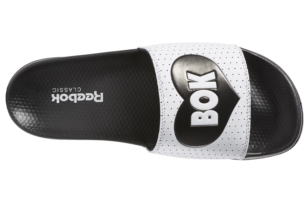 Reebok Classic Slide Soft Sole Cozy Flat Heel Sports Slippers Black White EF8149